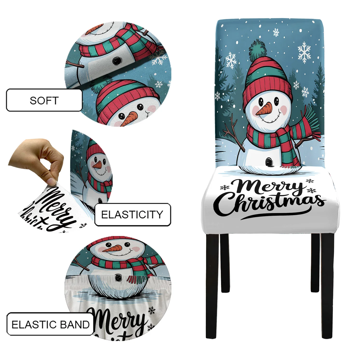 1/4/6pcs Christmas snowman print chair cover washable stretch home dining chair cover suitable for banquet hotel restaurant