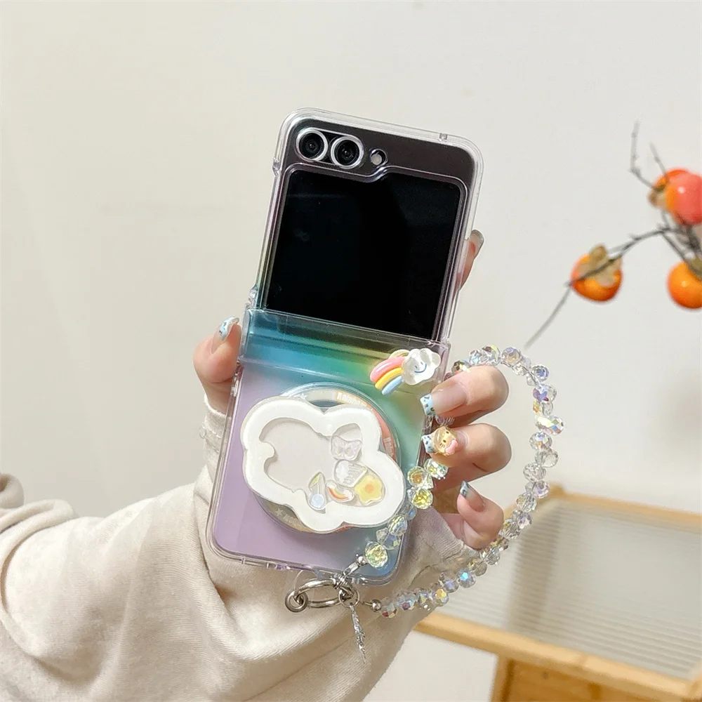 

Корейский INS модный чехол с радужным держателем для телефона Samsung Galaxy Z Flip 7 Flip 6 flip 5 6 7 Cover Rotate Rainbow для Magsafe Funda