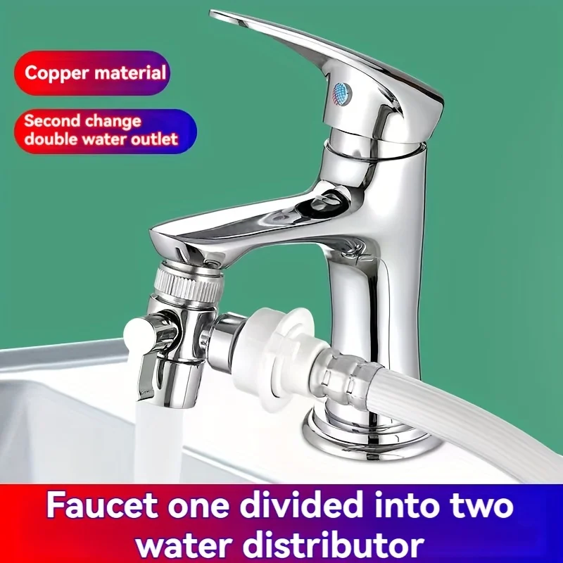 1pcs Triple-Outlet Diverter Tap Flow Universal Sink Tap Diverter Zinc Alloy Three-Way Valve With Silver-Finish Fittings