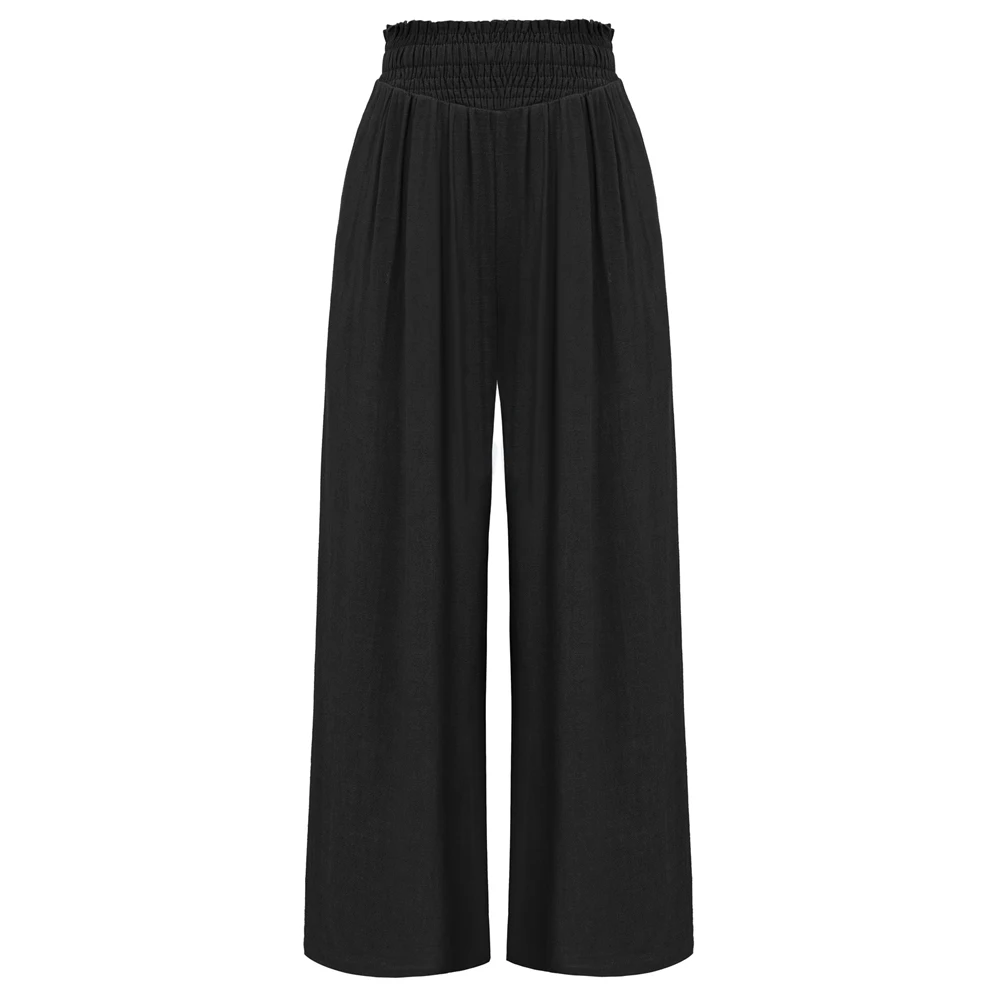 Jasambac-pantalones de pierna ancha para mujer, pantalón Palazzo de cintura alta, transpirable e informal