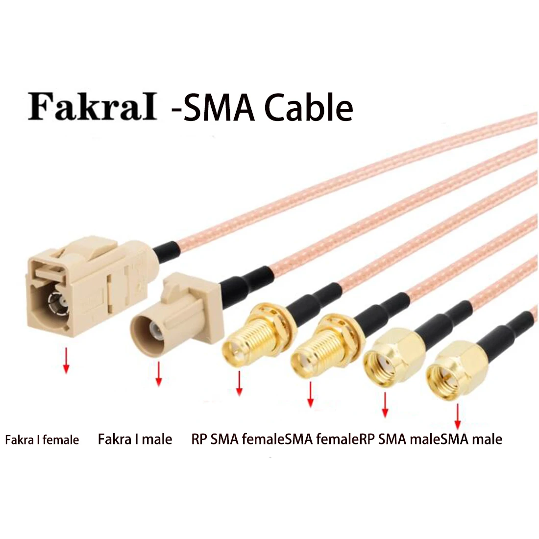 

1PC Fakra I Type Plug Jack Beige To SMA Male Female Pigtail Cable Adapter RG316 15cm /30cm/50cm/100cm NEW