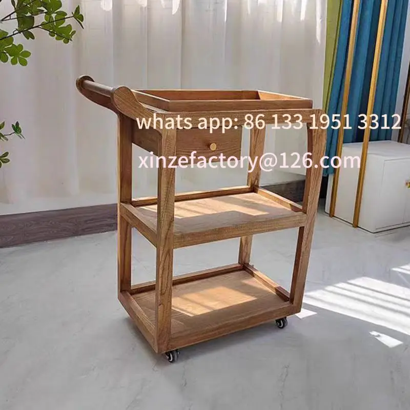 

Customizable beauty salon special solid wood cart with drawer mobile push rack