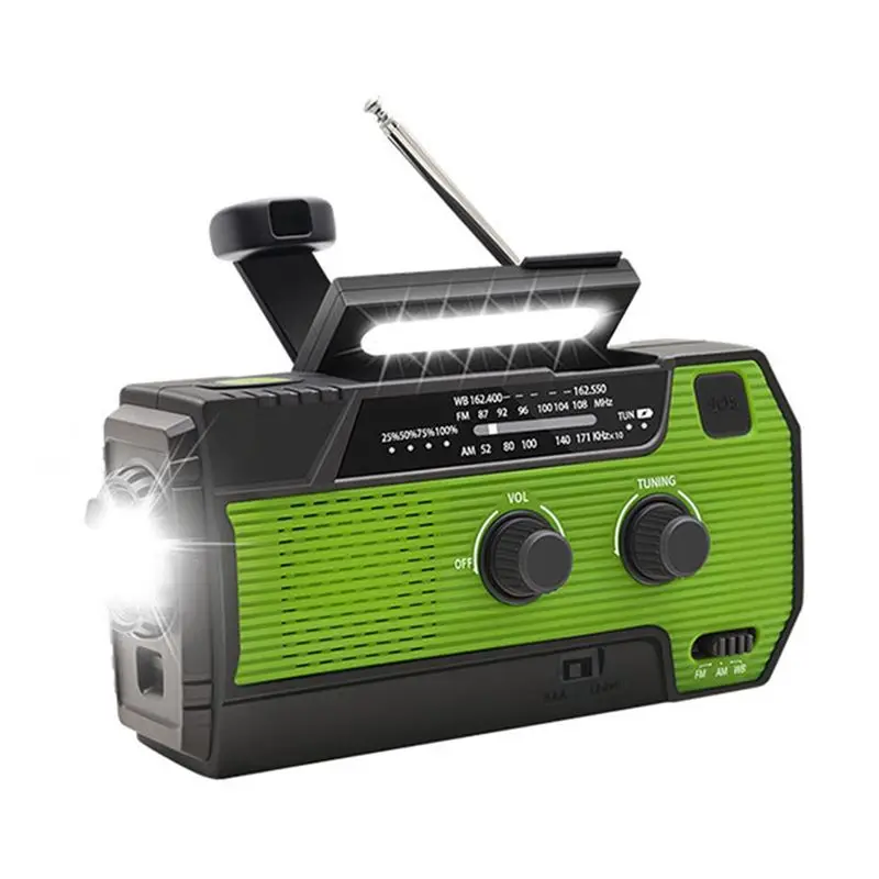 

Аварийное метеорологическое радио FM/AM/NOAA, портативное радио с ручным приводом, фонарик, солнечная батарея 4000 мАч для кемпинга на открытом воздухе