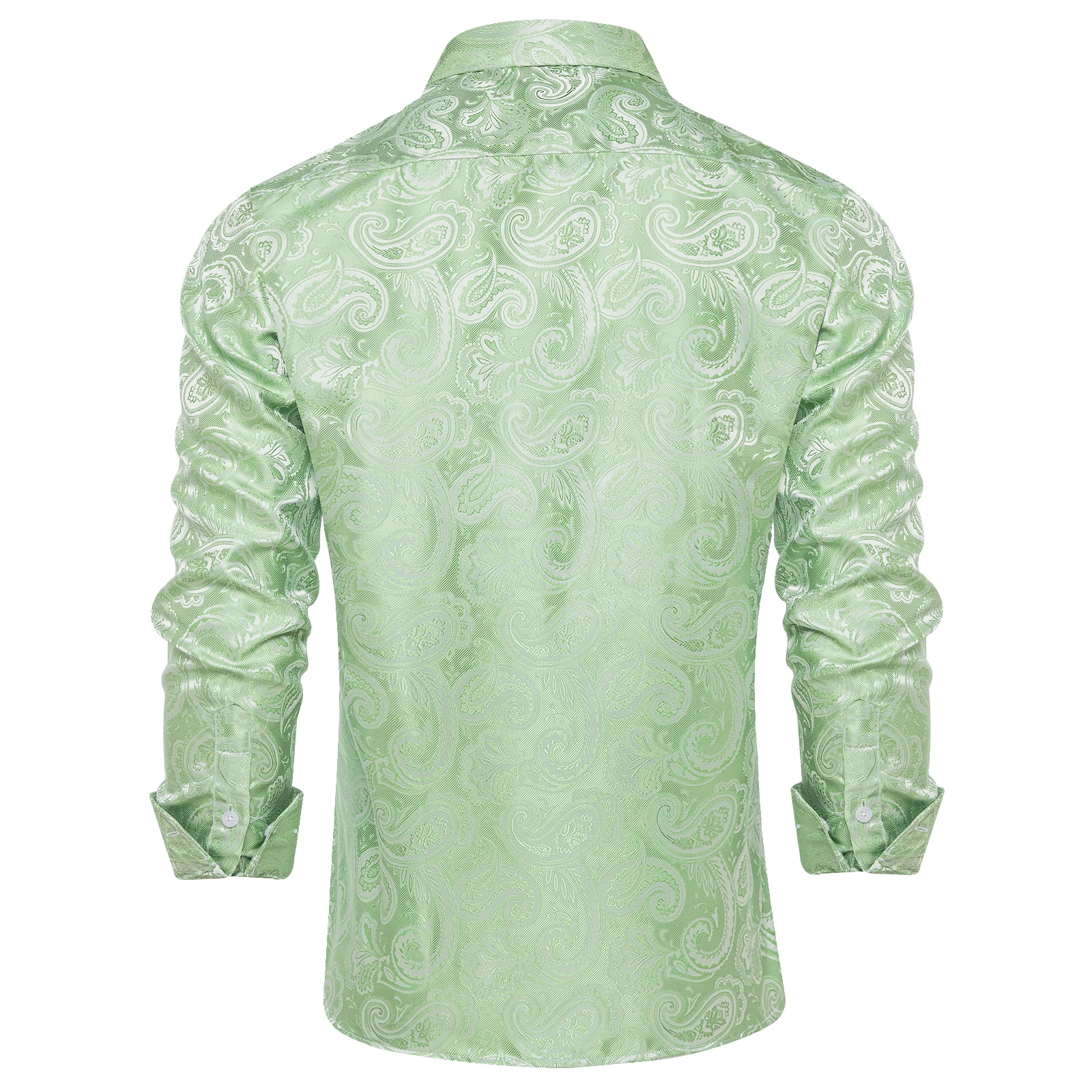 Green Paisley Solid Silk Polyester Luxury Long Sleeve Dress Shirts for Wedding Prom Social Turn Down Collar Shirt Men Clothing