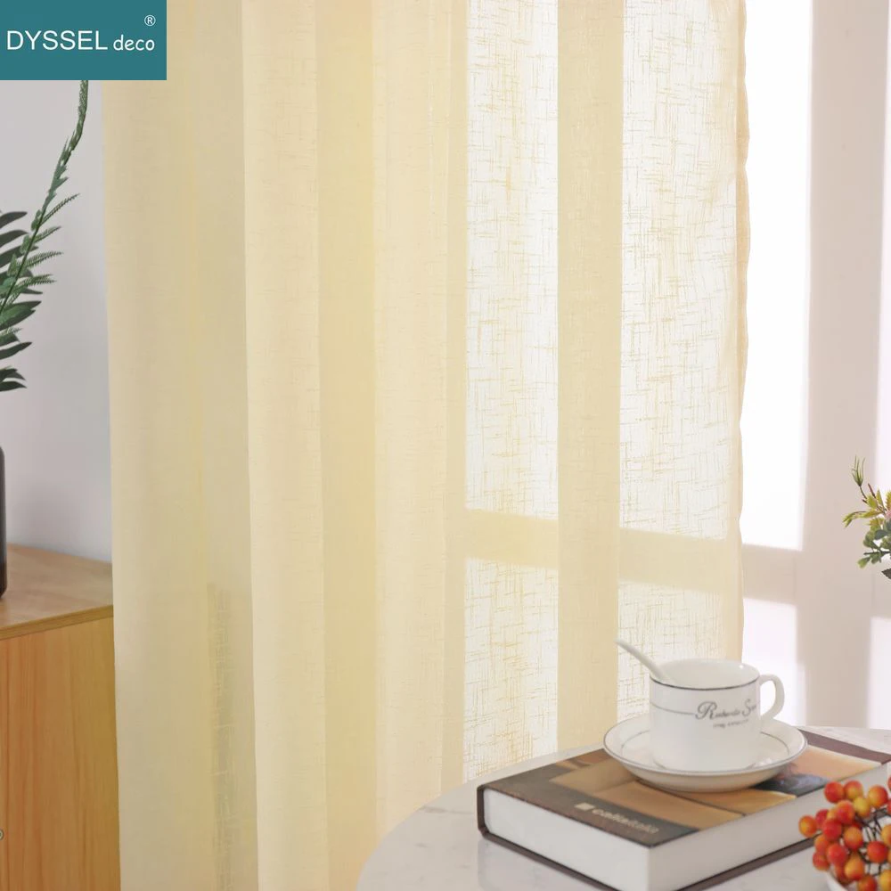 

Modern Natural Linen Solid Color Slub tulle Semi Sheer Gromment rod pocket windows curtain for livingroom bedroom