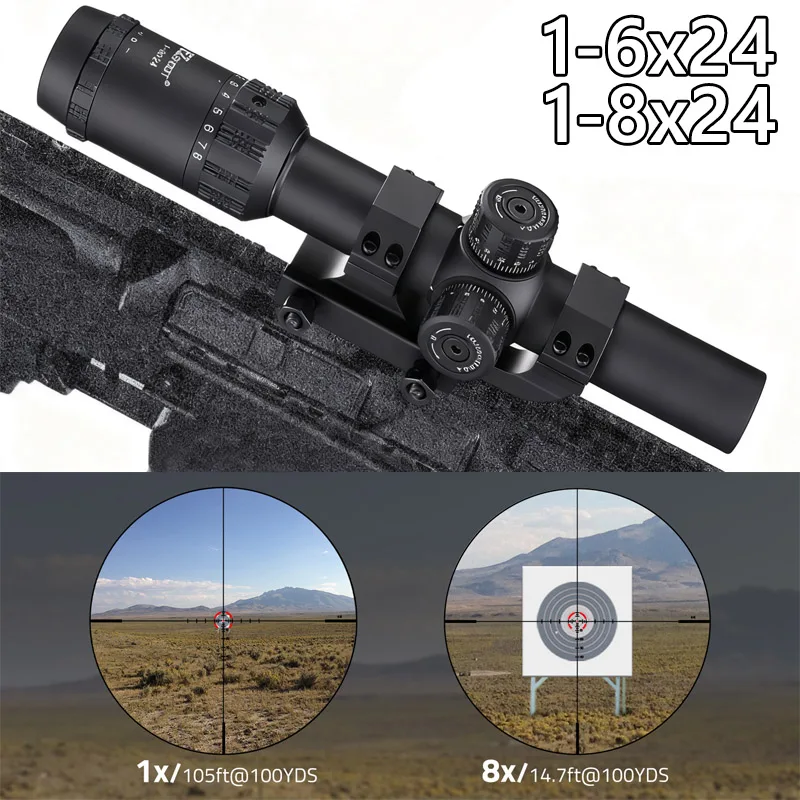

Tactical Scope 1-8X24 LPVORiflescope with Cantilever Mount Illuminated Rangefinder Reticle Second Focal Plane Scopes for Hunting