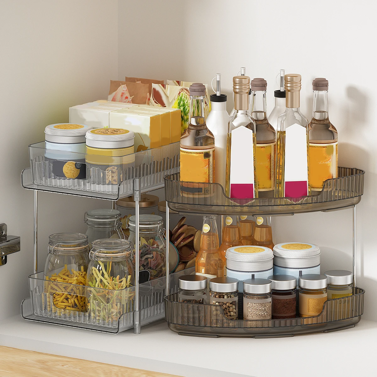 WORTHBUY Double Layer Storage Rack Pull Out Large Capacity Seasoning Spice Racks Multipurpose Kitchen Organizer Shelf