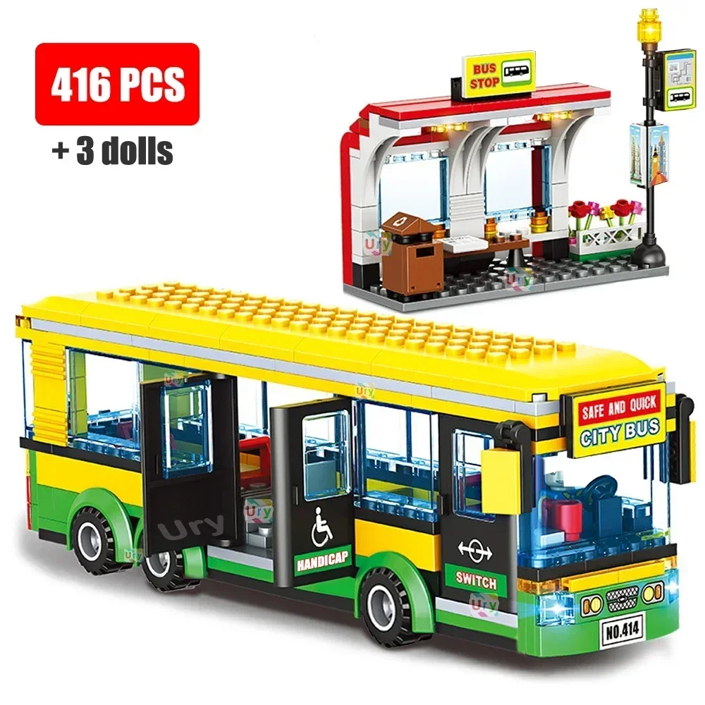 City London Bus Station Building Blocks Double Deckers Travel Bus Station City Single Decker Express Bus Car With Figures Toy