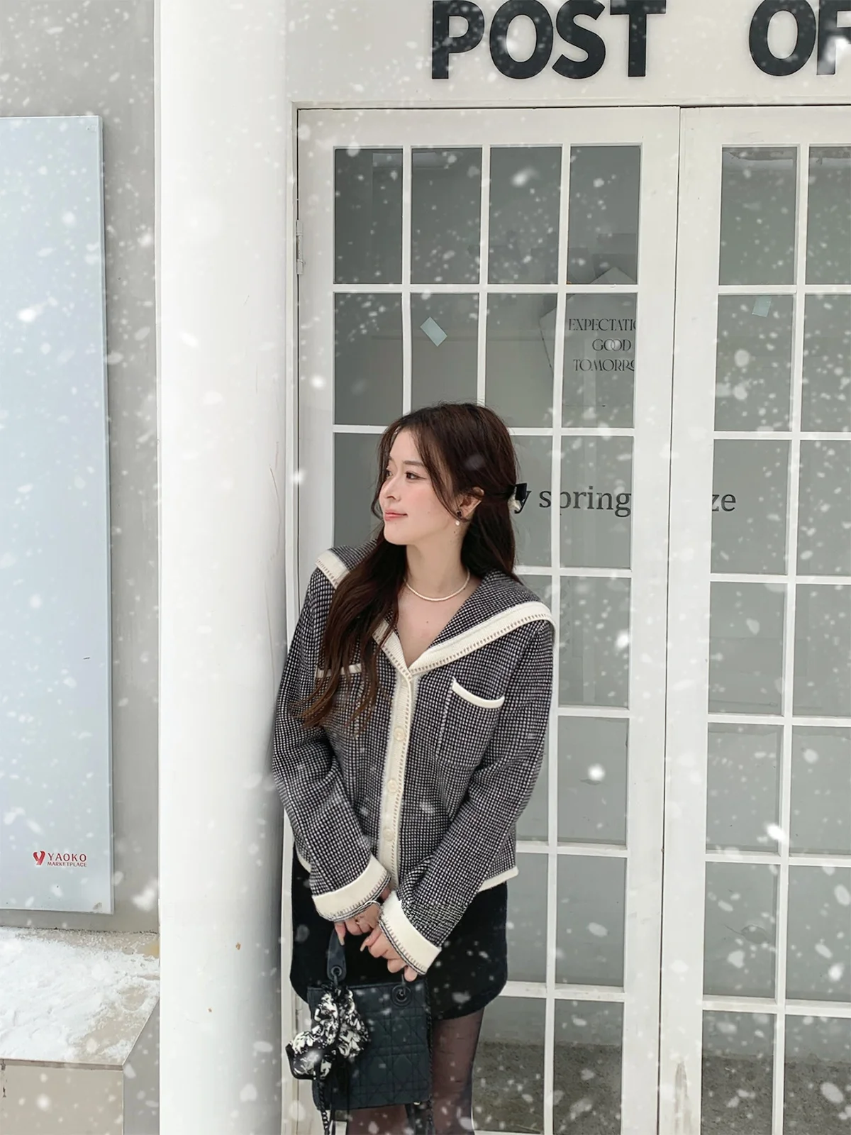 

Rosewth 00% Wool High Gauge Navy Collar Sweater Spring Autumn Winter Knitted irt Quali Commute Sle Loose Fit Long Sve