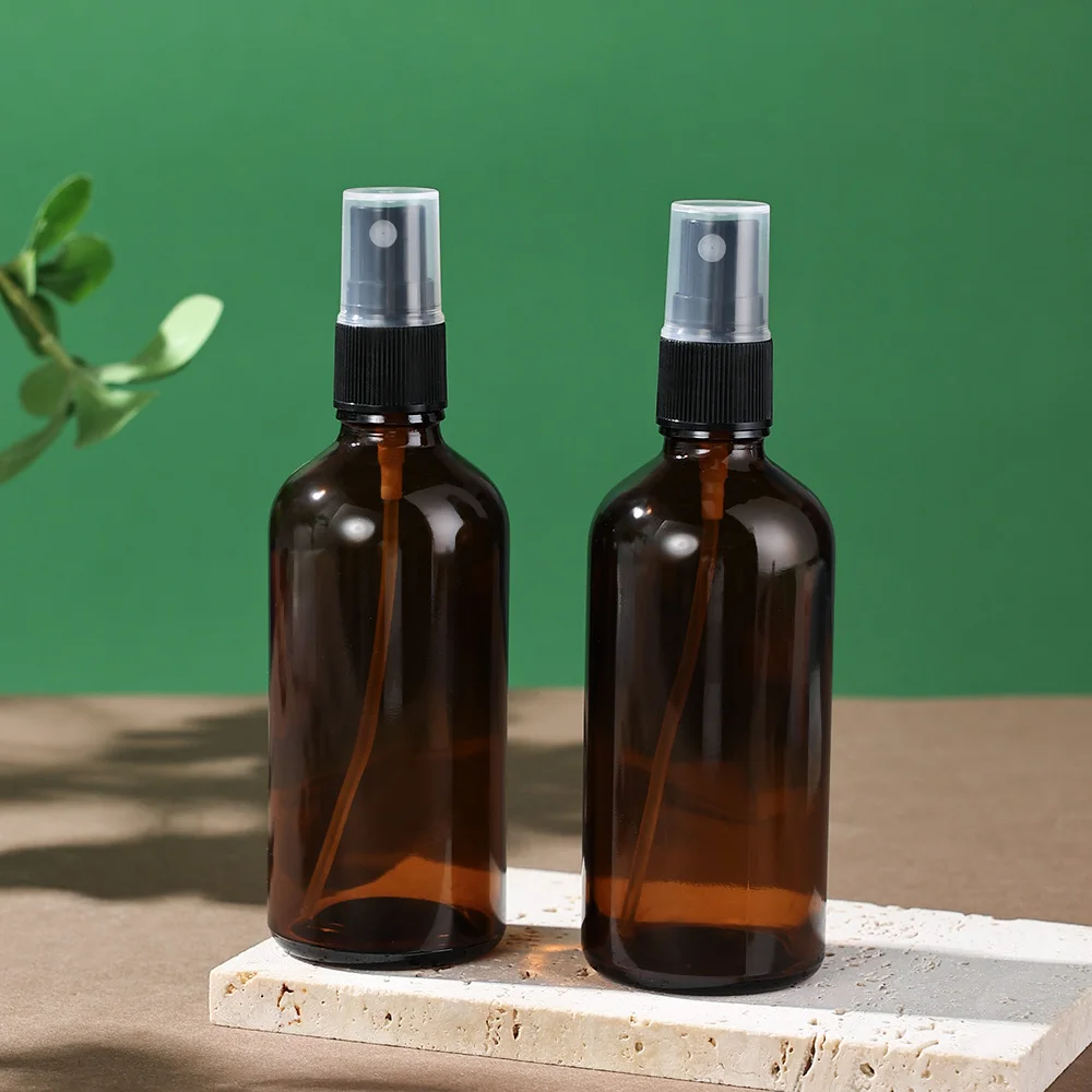 2 Stuks 100 Ml Amber Glas Lege Hervulbare Spray Flessen Bescherming Lekvrij Cosmetische Containers Voor Parfum Toner Essentiële Oliën