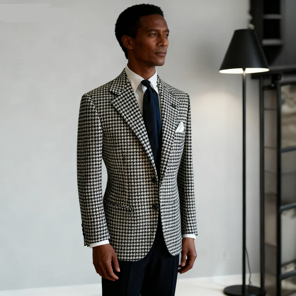 

Мужской деловой пиджак с узором «гусиные лапки» 2025, смокинг с лацканами, официальная куртка Xadrez с тиснением 2025 Moda Masculina Casaco Jaqueta