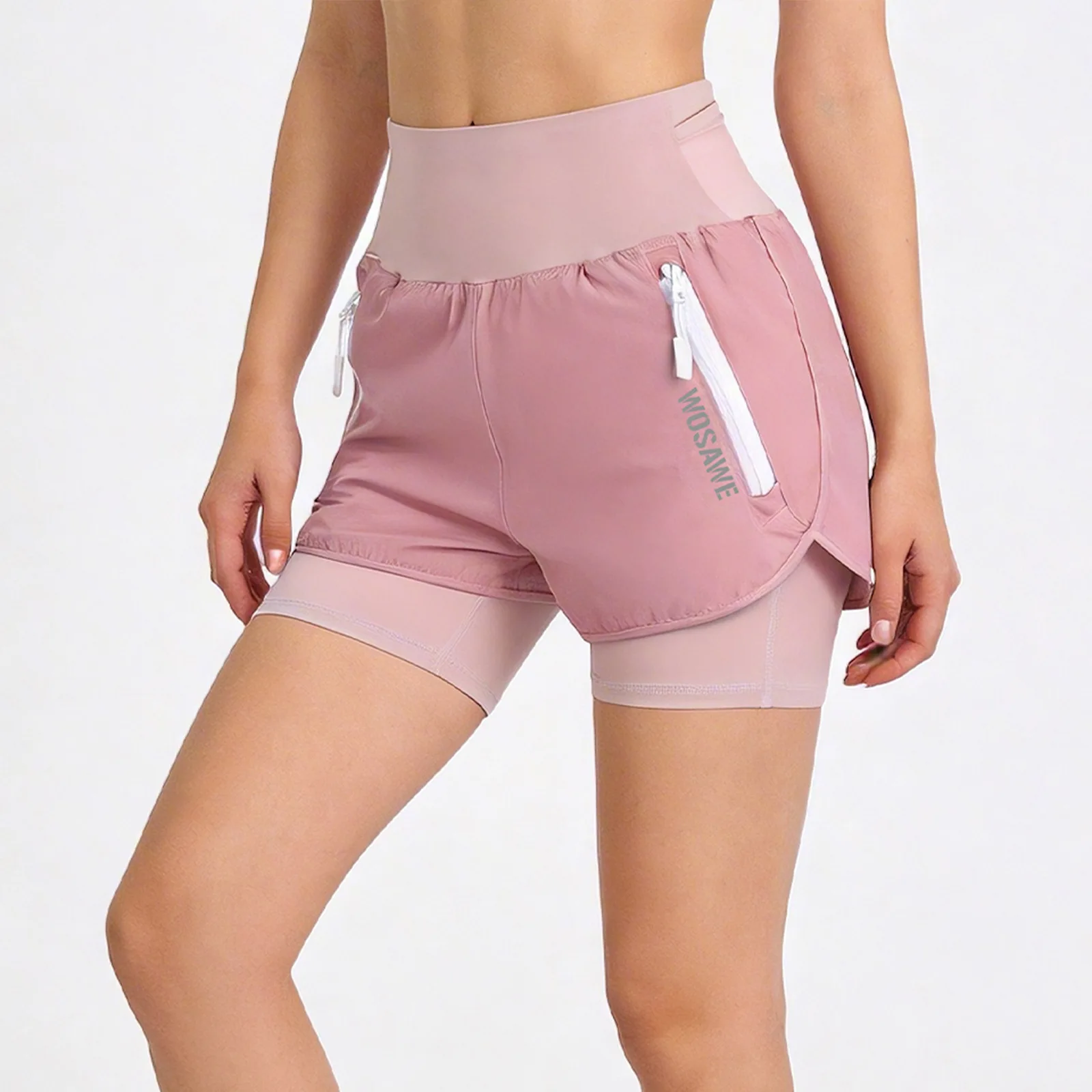 WOSAWE Cycling Shorts Women 4D Gel Padded Shorts 2 In 1 Bike Tights Multi-Pockets High Waisted Quick Dry MTB Road Biking Shorts