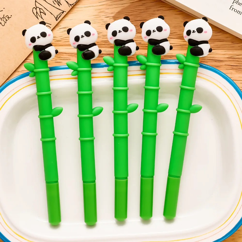 

10 шт./лот Kawaii Panda нейтральная ручка милые мягкие резиновые бамбуковые гелевые ручки с черными чернилами студенческие канцелярские принадлежности школьная офисная ручка для подписи
