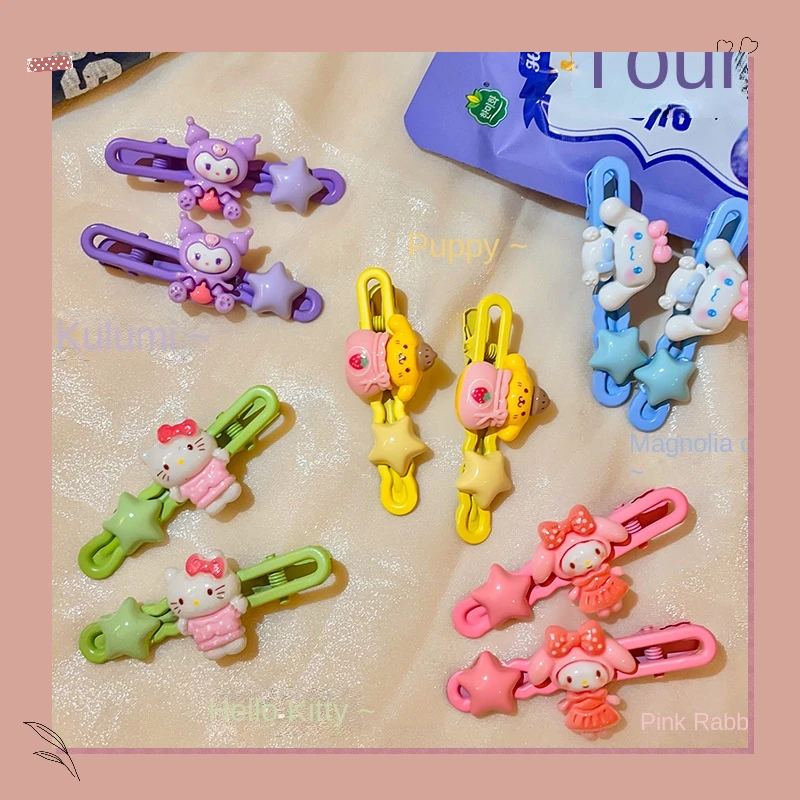 

Sanrio Melody Kitty Pudding Dog Hair Clip Childrens Broken Hair Duck Mouth Clip Cute Hair Card Sweet Headwear Kuromi New Gift