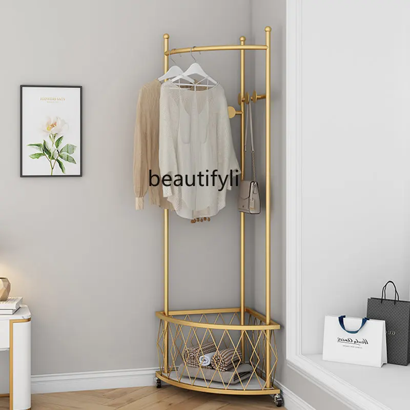 

yj Corner Coat Rack Light Luxury Nordic Simple Portable Home Wall with Wheels Clothes Rack