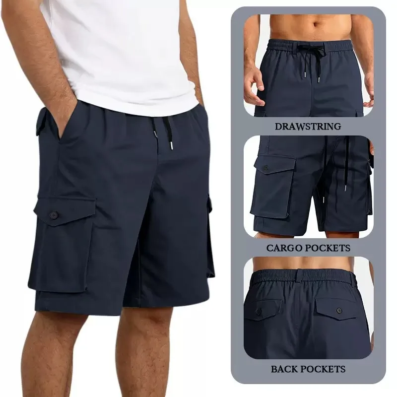 New Summer Fashion Solid Color Comfortable Breathable Beach Cargo Shorts Men's Casual Loose Sports High Quality Plus Size Shorts
