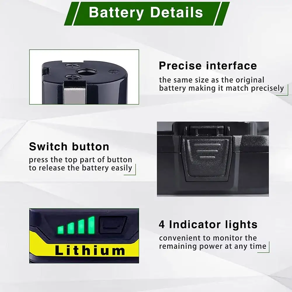 2 pacotes de bateria de substituição de lítio 4.0Ah Ryobi 18V ONE P104 P105 P102 P103 P107 – alta capacidade mais tempo de execução compatível com