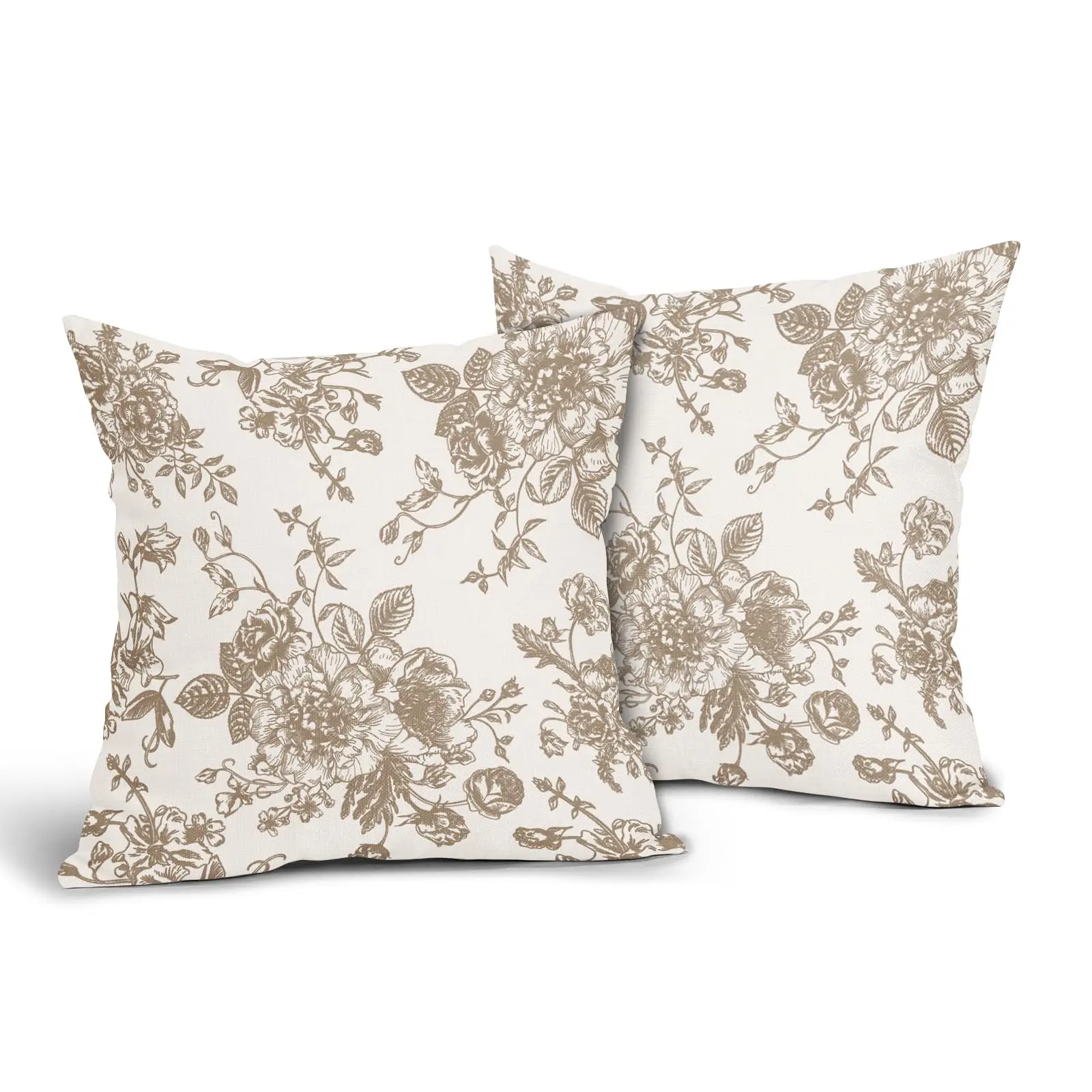 Vintage Floral Pillow Covers Set of 2 Chinoiserie Flower Pillowcases Rustic Farmhouse Cushion Covers for Couch Sofa Home Decor