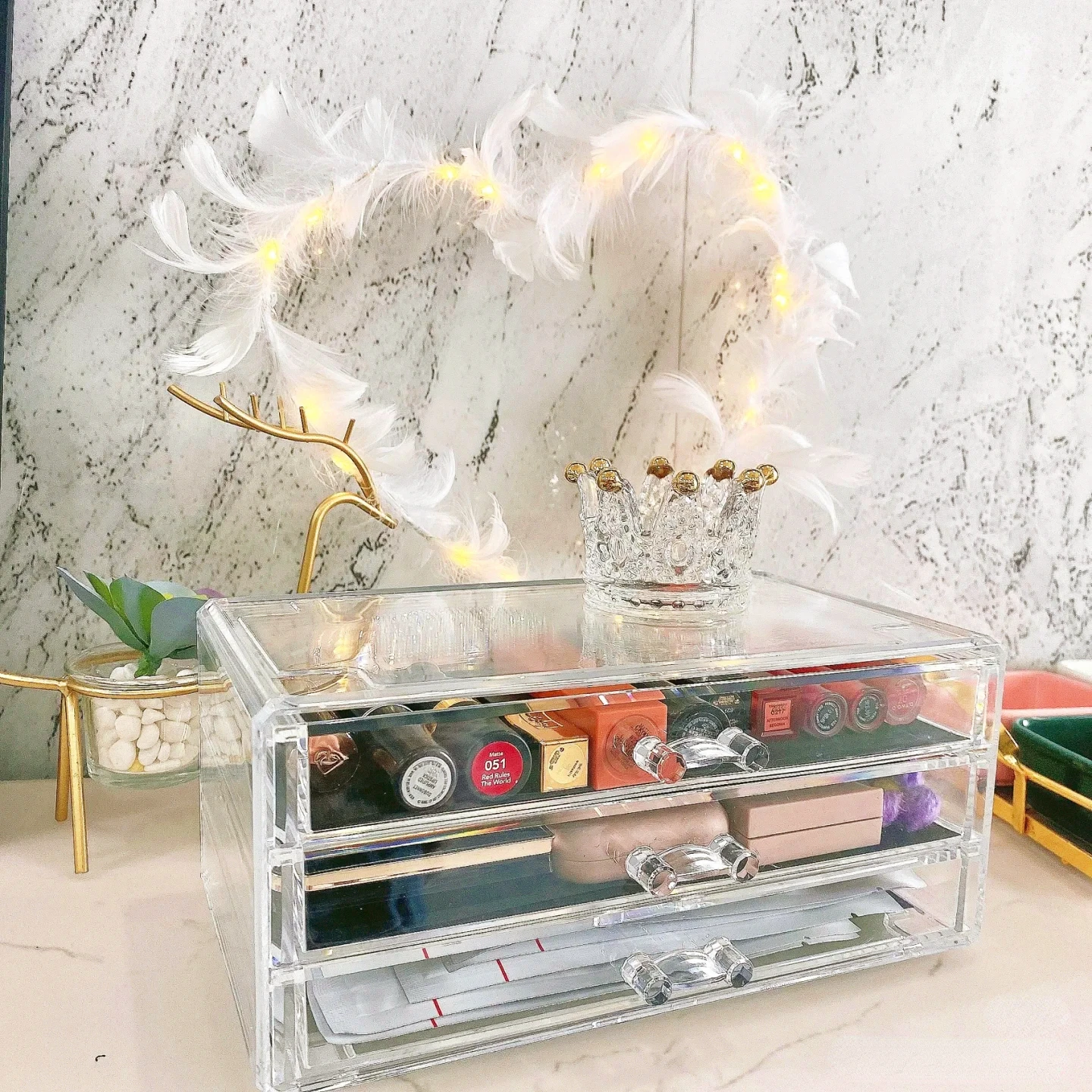 Acrylic Transparent Multi-layer Cosmetics Storage Box Stackable Drawer Large Capacity Compact Dustproof Makeup Storage Box