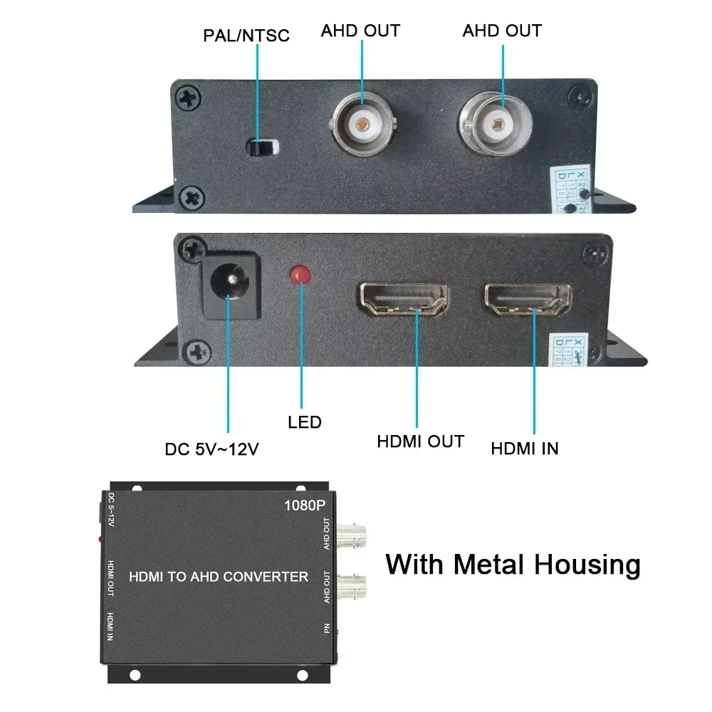 

1080P HDMI to AHD Converter Adapter | 2-Channel Output & HDMI Loop-Through for DVR, HDTV, Monitor