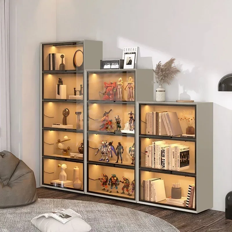 Italian minimalist glass door paint bookcase, free combination storage figure display cabinet, dust-proof whole wall bookshelf