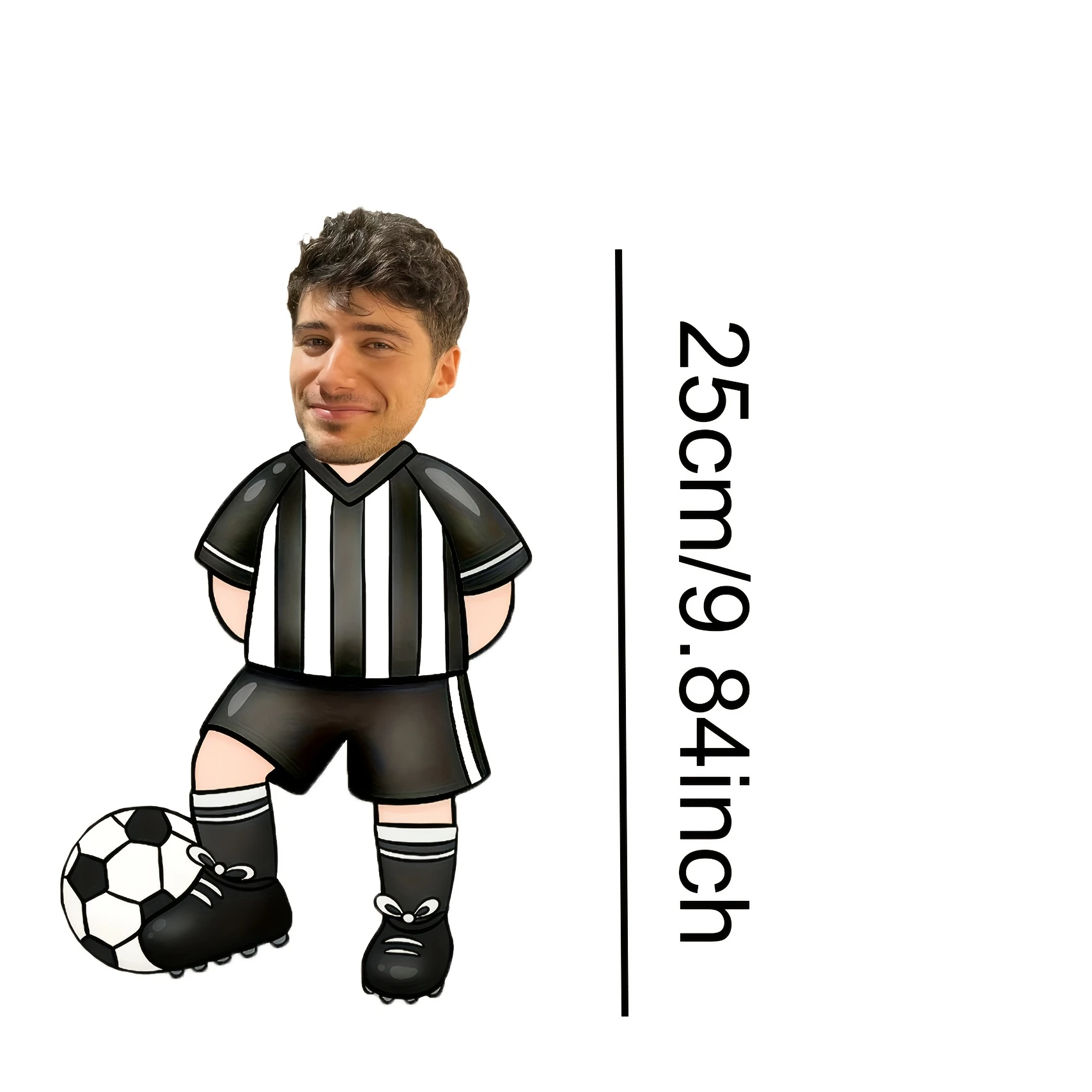 Personalized Soccer Jersey Plush Pillow - Custom Photo Upload, Soft Short Plush Polyester Fill, Black & White Striped Design wit