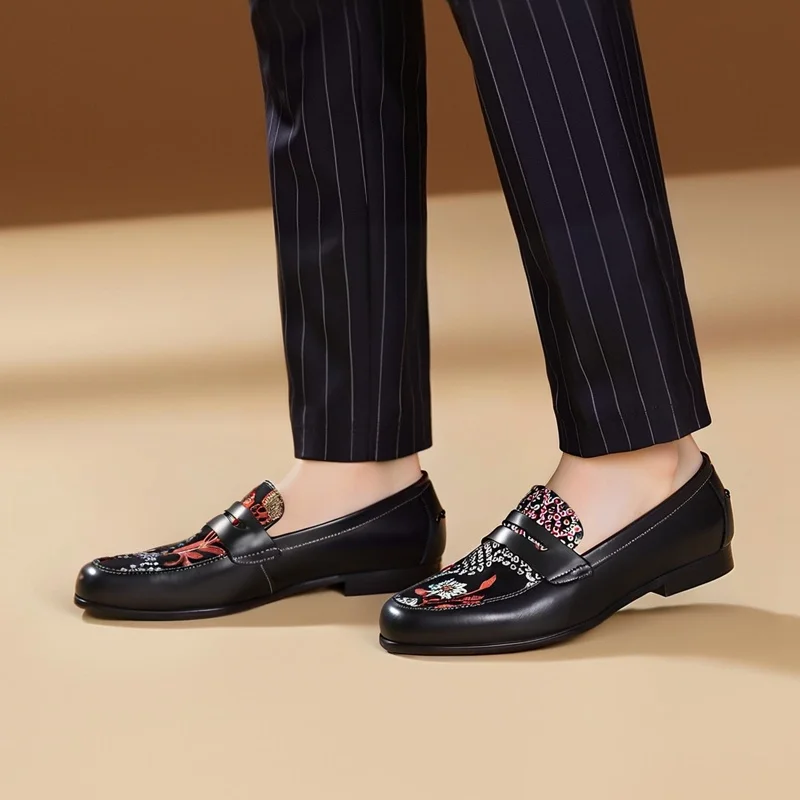 Piergitar Black CalfSkin Patchwork Four Types Of Printed Sheepskin Penny Loafers Luxurious Brand Handcrafted Men's Slip-On Shoes