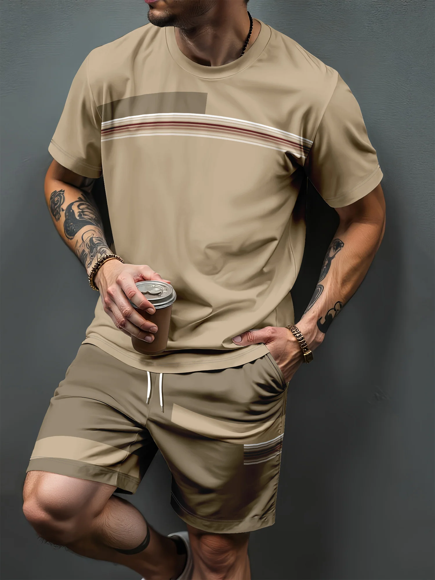 

2026 Summer New Men's Short-Sleeved Set with 3D Patterned Print for Street Casual Fashion Comfortable and Soft