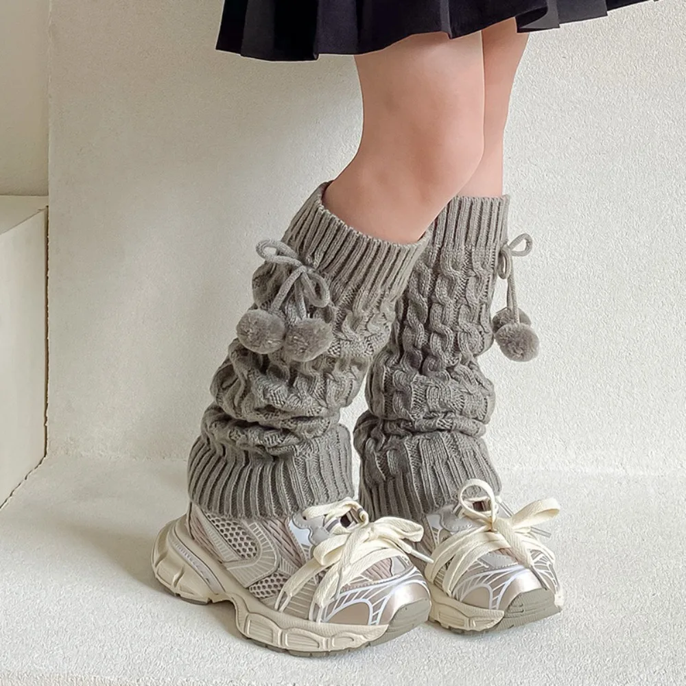 

Cute Korean Style Children's Leg Warmers JK Harajuku Knitted Leg Cover Woolen Balletcore Plush Ball Leg Socks Baby