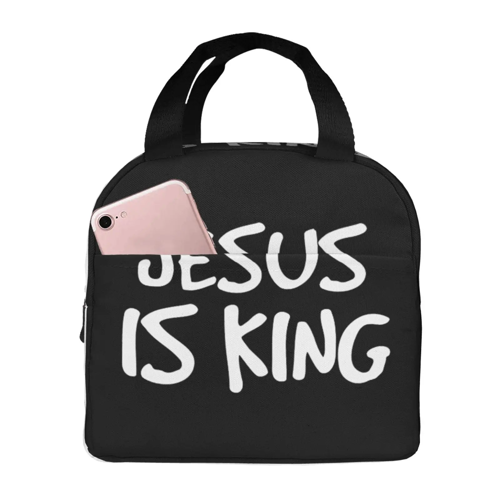Jesus Is King Text Insulated Lunch Bag for School Waterproof Cooler Thermal Lunch Box Women Children Food Container Tote Bags