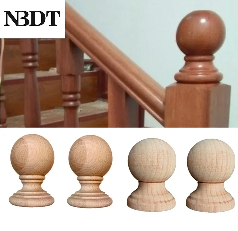 1Pc Unpainted Solid Wood Ball Rail Post Finial Cap Furniture Architectural