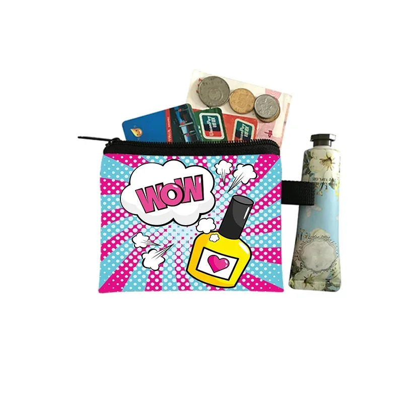 Monedero con estampado de esmalte de uñas para mujer, billeteras de estudio para salón de uñas, tarjetas de identificación, llaves, lápiz labial, bolsas para dinero para manicura, Mini bolsa