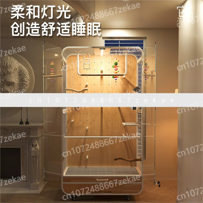 

Wood Wrought Iron Panoramic Gray Machine Birdcage Villa Large Parrot Special Large Space Movable Solid