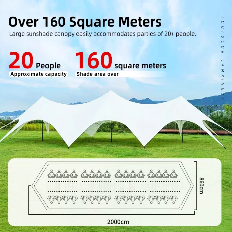 خيمة نجم الشاطئ الجديدة لحدث الحفلات لعام 2024 مقاومة للماء للنزهات الخارجية ومظلة هرمية