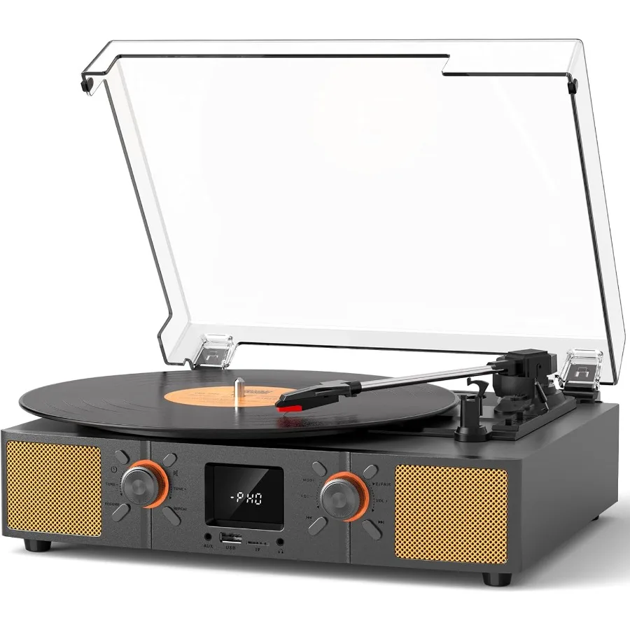 

Bluetooth Vinyl Record Player with Built-in Speakers 3-Speed Belt-Driven Turntable for Vinyls Record FM Radio USB Recording Aut