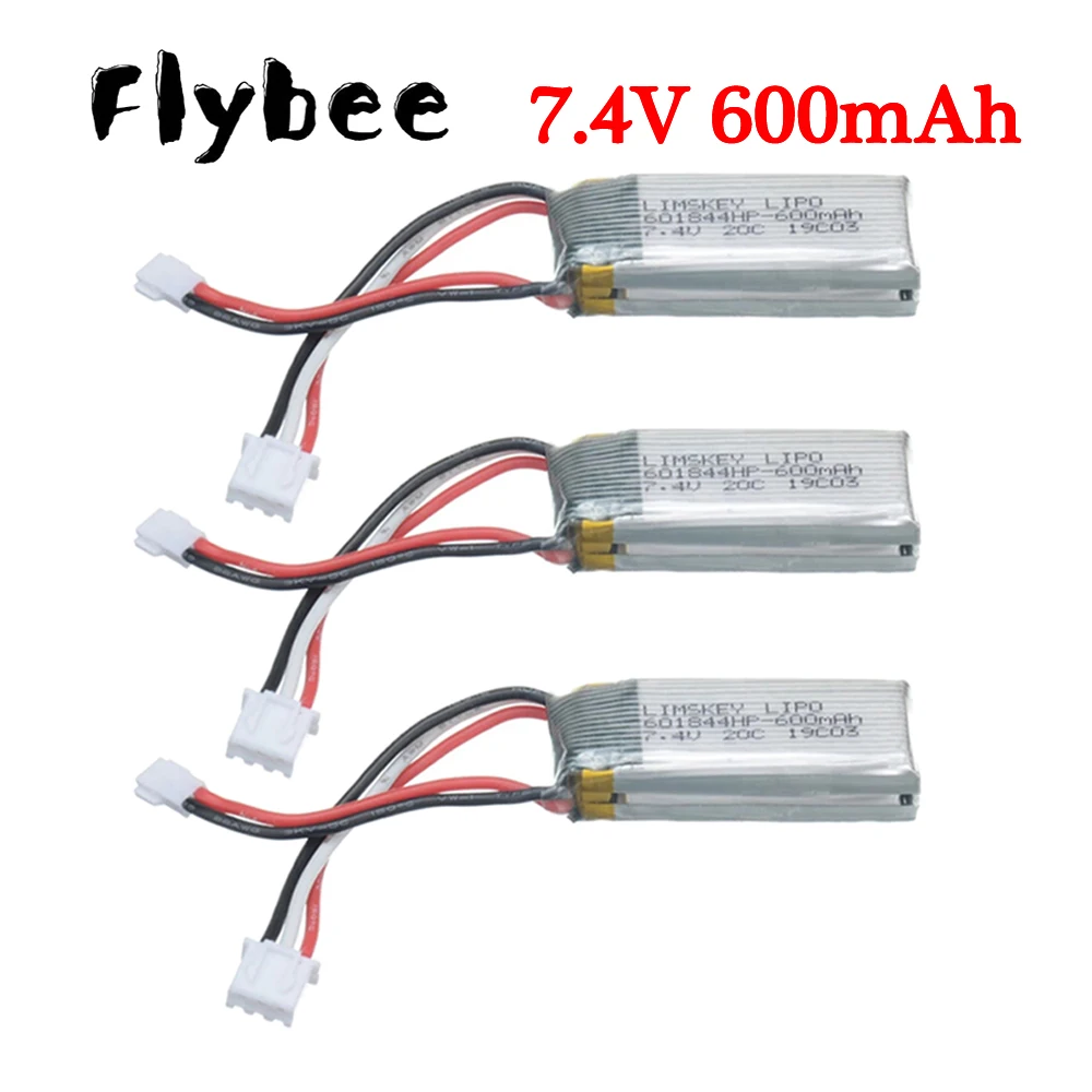 1/2/3 sztuk 7.4V 600mAh bateria LiPo dla WLtoys F959 XK DHC-2 A600 A700 A800 A430 2.22wh części zamienne do zdalnie sterowanego drona 7.4v 2s li-po