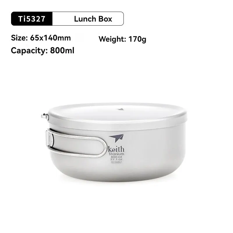키스 티타늄 도시락 상자 800-1000ml 접이식 손잡이와 커버가 있는 휴대용 식품 용기 피크닉 및 인스턴트 국수에 이상적