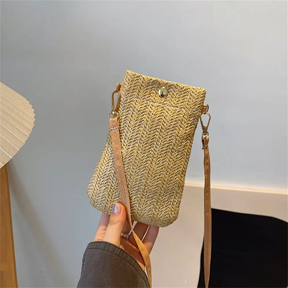 Gras Geweven Crossbody Schoudertas Eenvoudige Kleine Portemonnee Gevlochten Handtassen Zomer