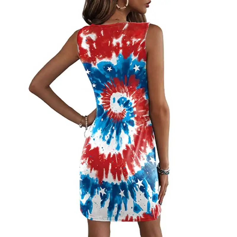 Women's Casual Sundress With Pockets Summer Mini Beach Dress Independent Day Printed T-Shirts Dress V Neck Loose Tank Dresses