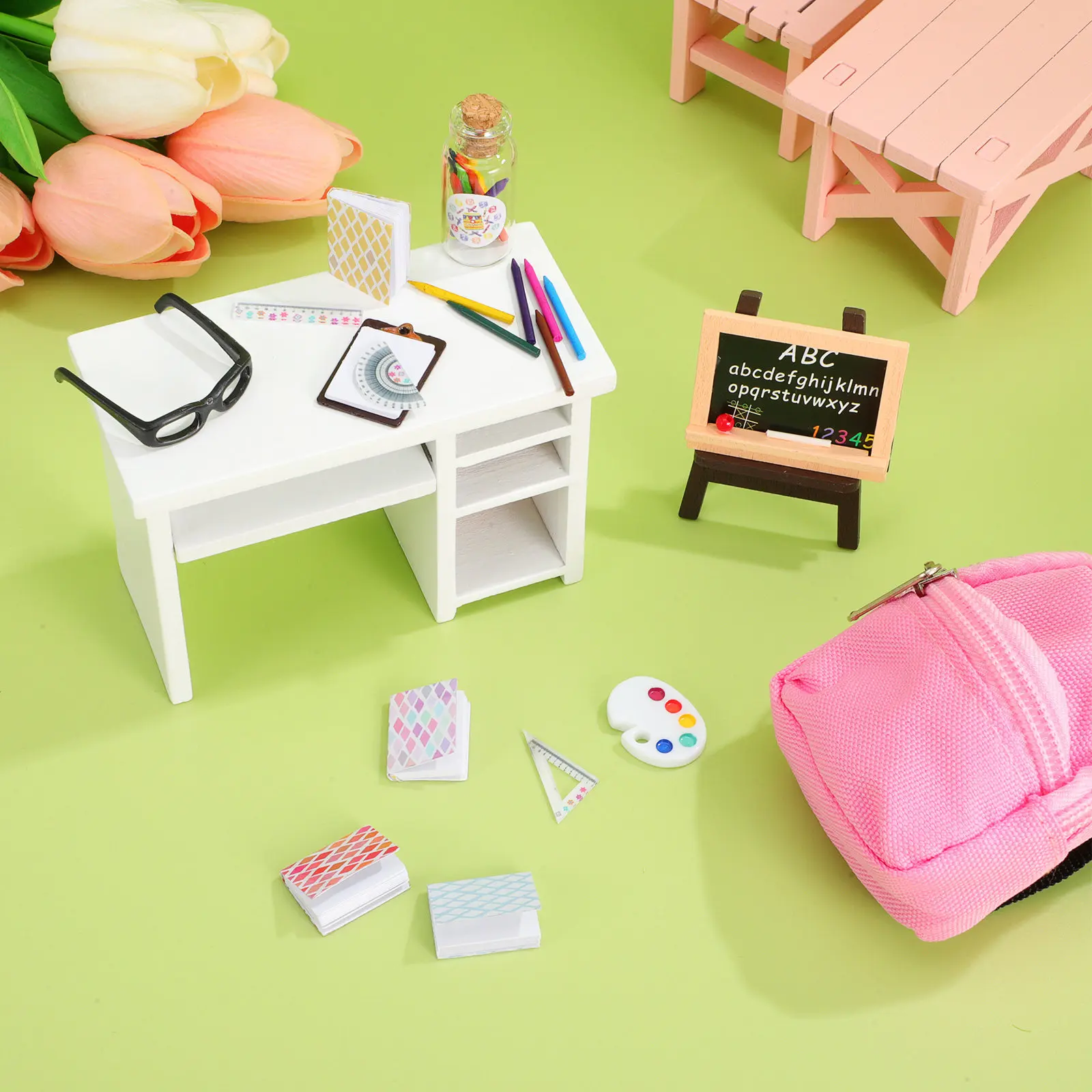 

1Set Mini House Supply Simulated Miniature School Bag and Pencils Adorable Fake Learning Tools Exquisite Workmanship Warm