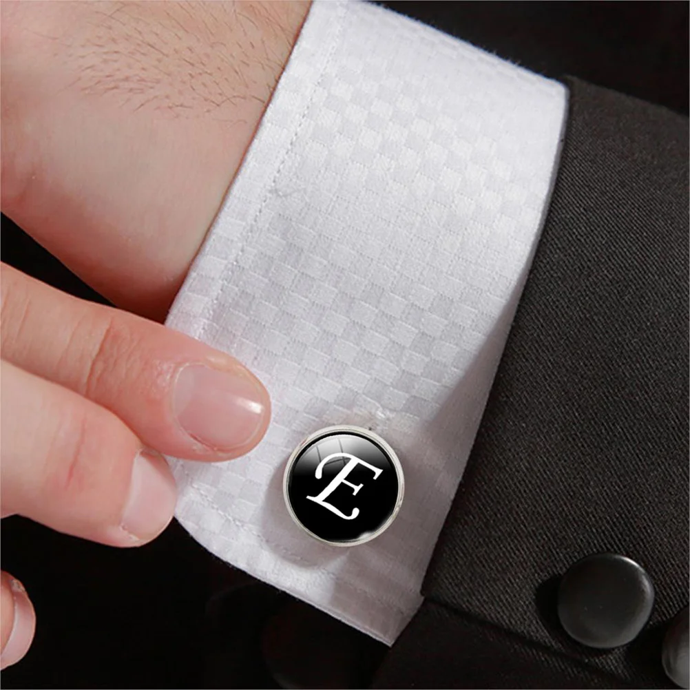 

Round Glass Cuff-Link Sleeve Button E Letter Pattern All-Match Decorative Men Collar Accessories Lightweight Easy to Clean