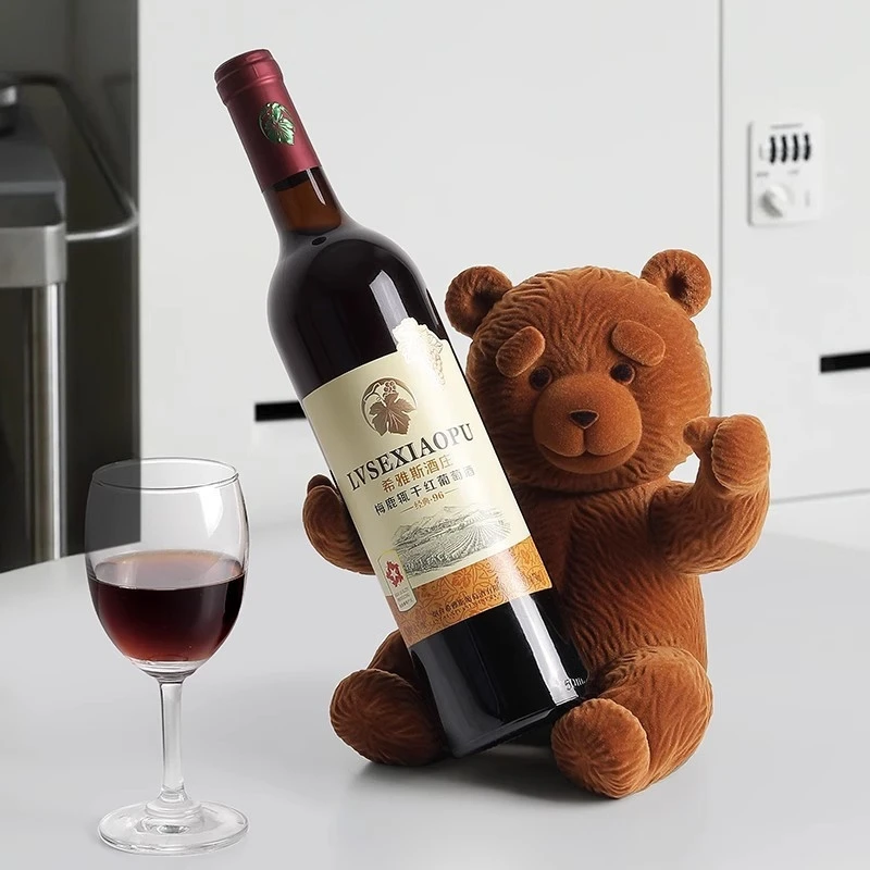 

Teddys Bear Wine Bottle Rack Creative Whisky Holder Wine Cabinet Ornament Luxury Modern Sculpture Craft Home Table Decoration
