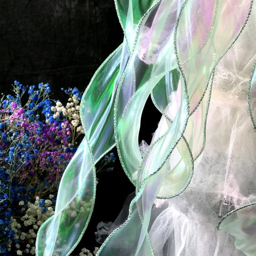 1M Mermaid Silver Silk Water Wave Ruffles เลเซอร์ Gradient Lace Handmade ภาพลวงตาคลื่นผ้า Designer อุปกรณ์เสริม