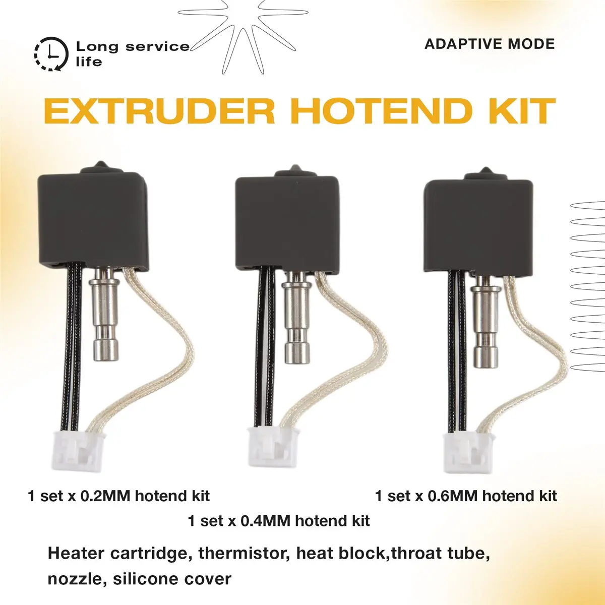 friendly-3pcs 0.2/0.4/0.6MM Print Head Extruder Kit Hot End Heater Block Heating Rod Thermistor Nozzle for S1