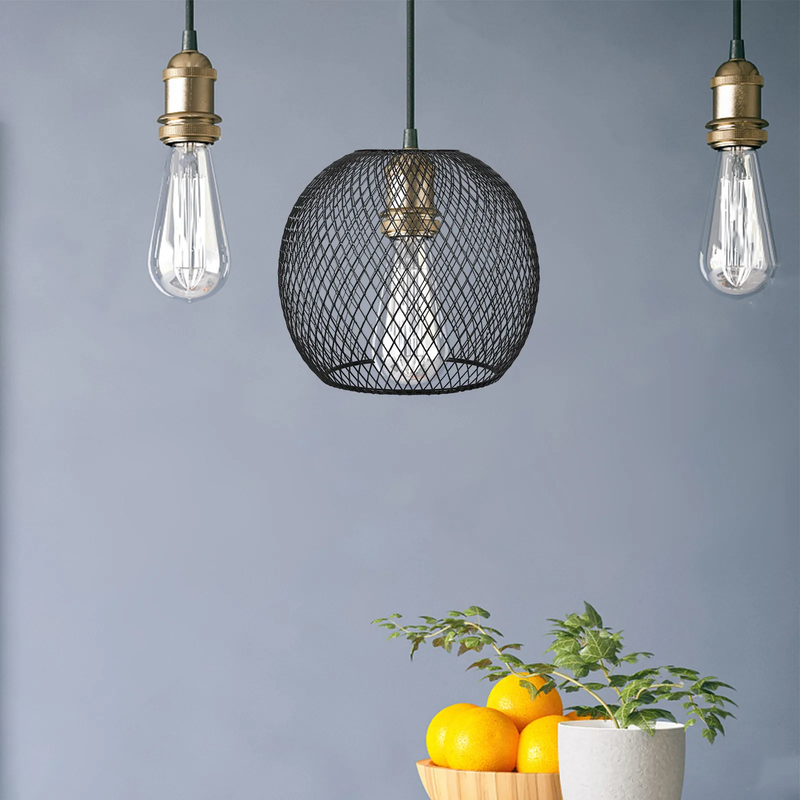 Pendant Lampshade Modern Iron Lamp Shade Hollow Cylindrical Mesh Design Black Metal Industrial Light Shade for Dining Room