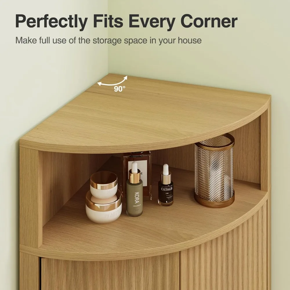 خزانة حمام زاوية، خزانة زاوية صغيرة حديثة مع باب مخدد ورف مفتوح، موفر للمساحة للحمام، غرفة المعيشة، طقم