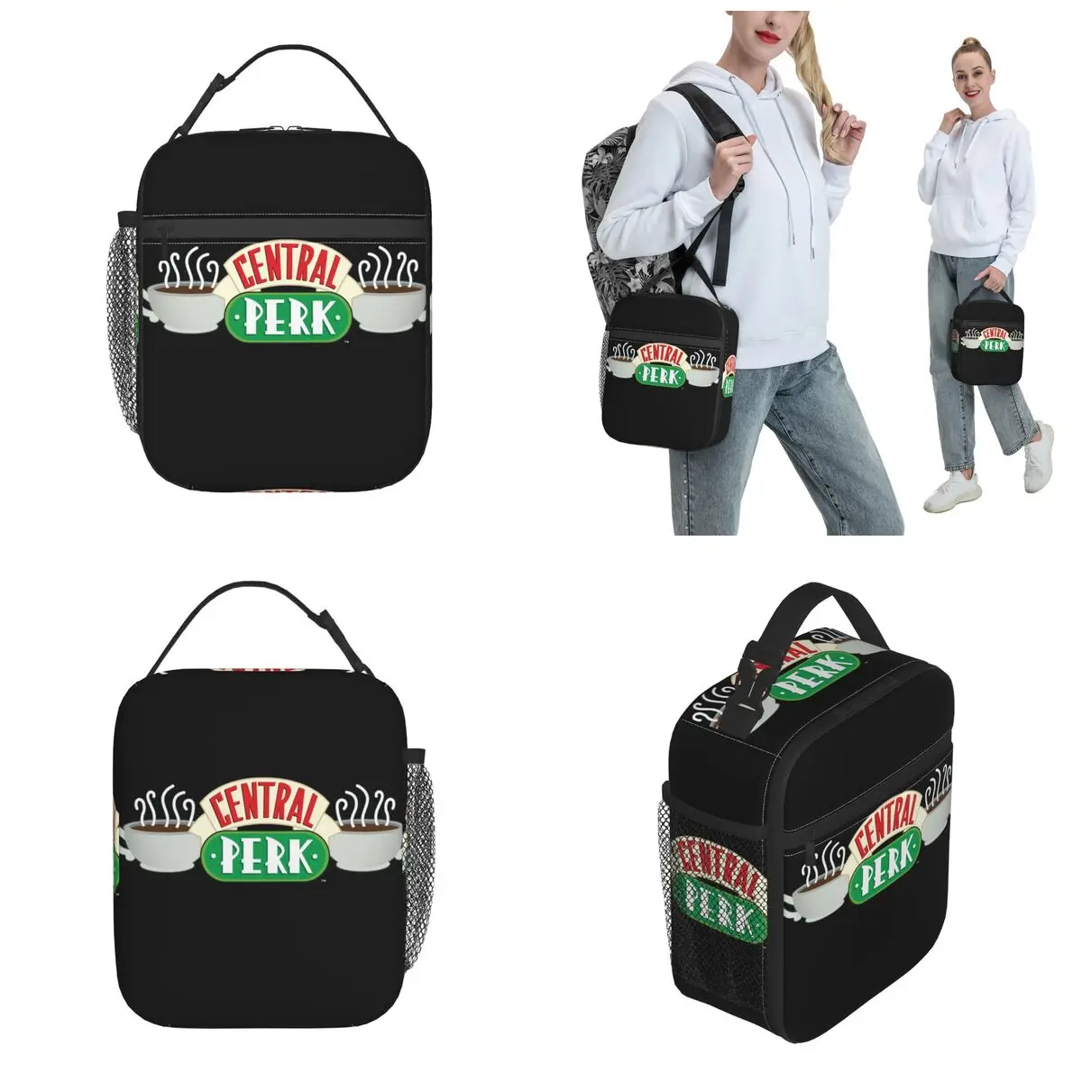 Central Perk Amigos Logotipo Isolado Lunch Bag, sacos do recipiente do alimento, refrigerador portátil, caixas térmicas para a escola, convite