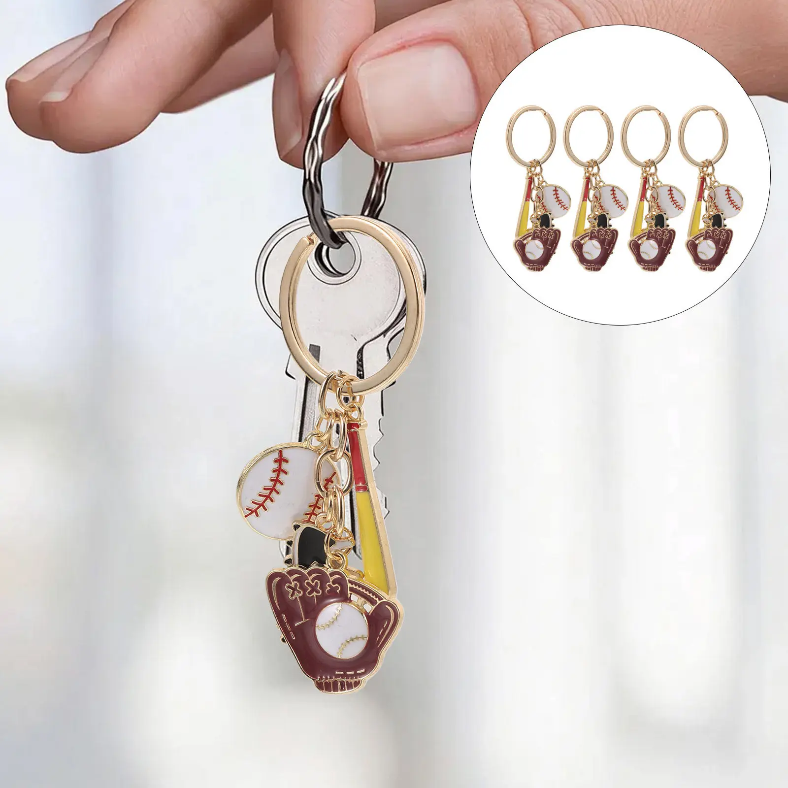 4Pcs Baseball Keychains Mini Smooth Bag Accessories Charms Boys Girls Sports Keychain Tags Backpack Party Favors Team Gifts