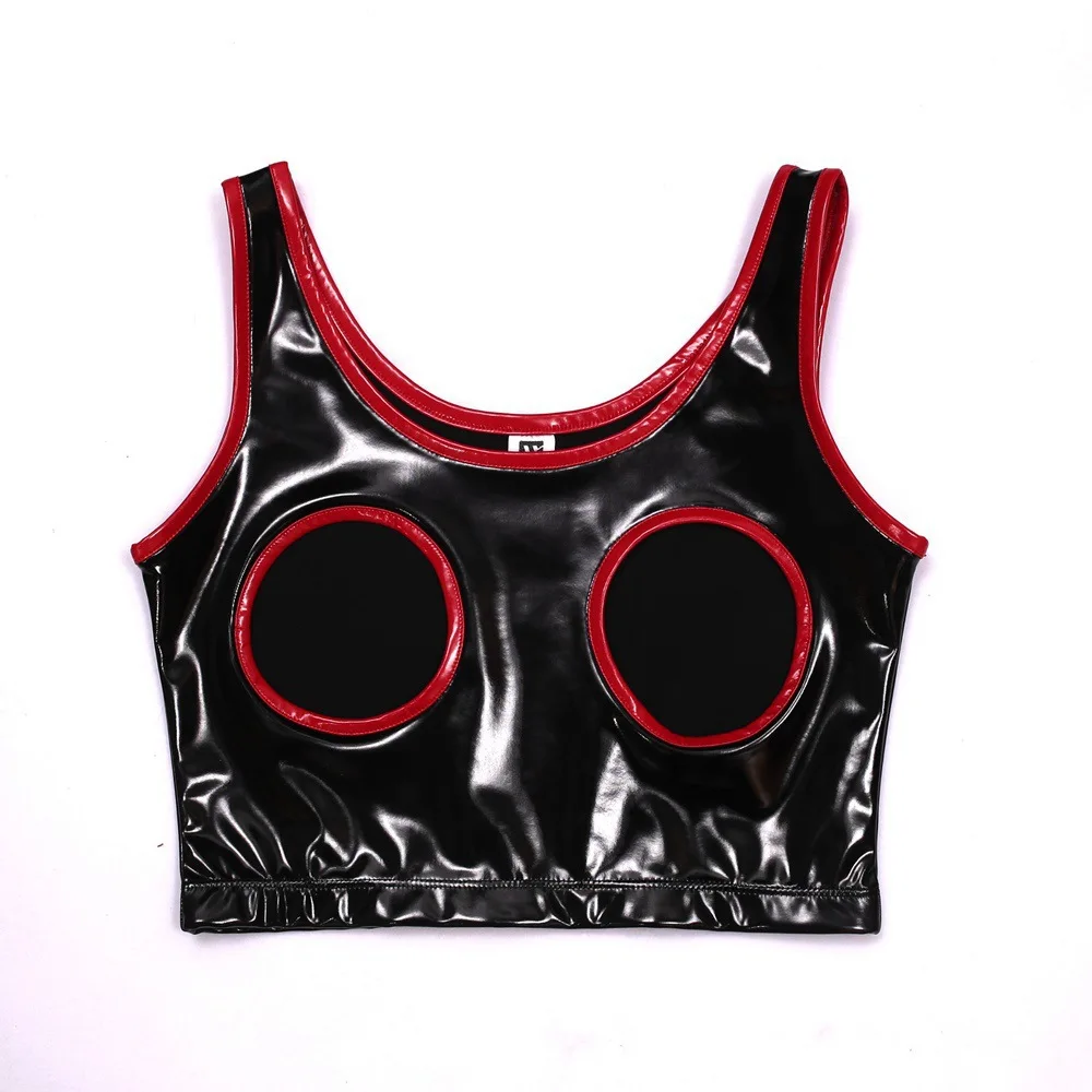 Wet Look PVC Tank Tops Sleeveless Shirt Shiny PU Leather Hollow Out Bustier Short Vest Bikini Night Club Stage Pole Dance Tanks