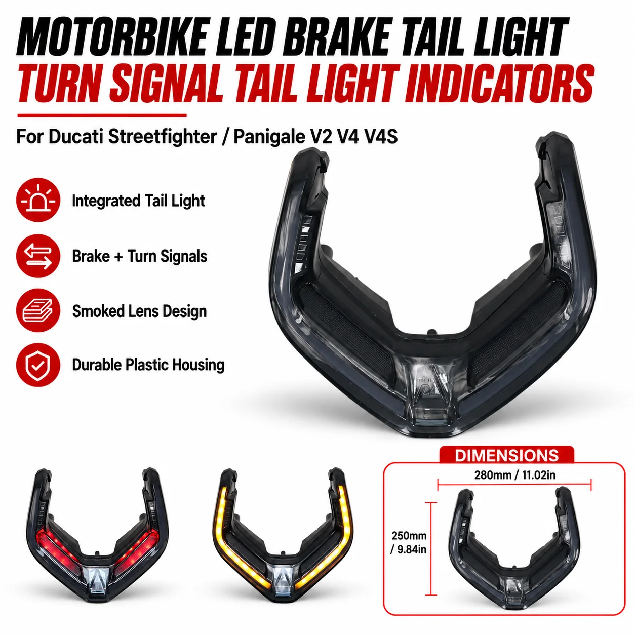 Integrated LED Tail Light For Ducati Panigale V4 V4S V2 Streetfighter V4 V2 Motorcycle Brake Running Turn Signal Light
